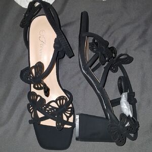 Fashion Nova Black Butterfly Block Heels